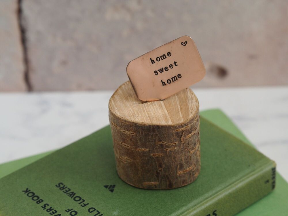 Wooden Log & Copper Quote Display - home sweet home - Seconds