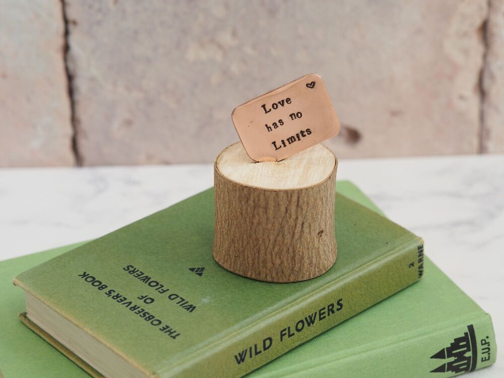 Wooden Log & Copper Quote Display - Love has no limits - Seconds