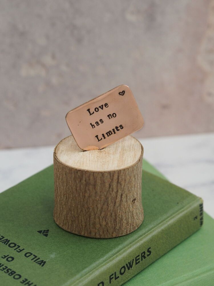Wooden Log & Copper Quote Display - Love has no limits - Seconds