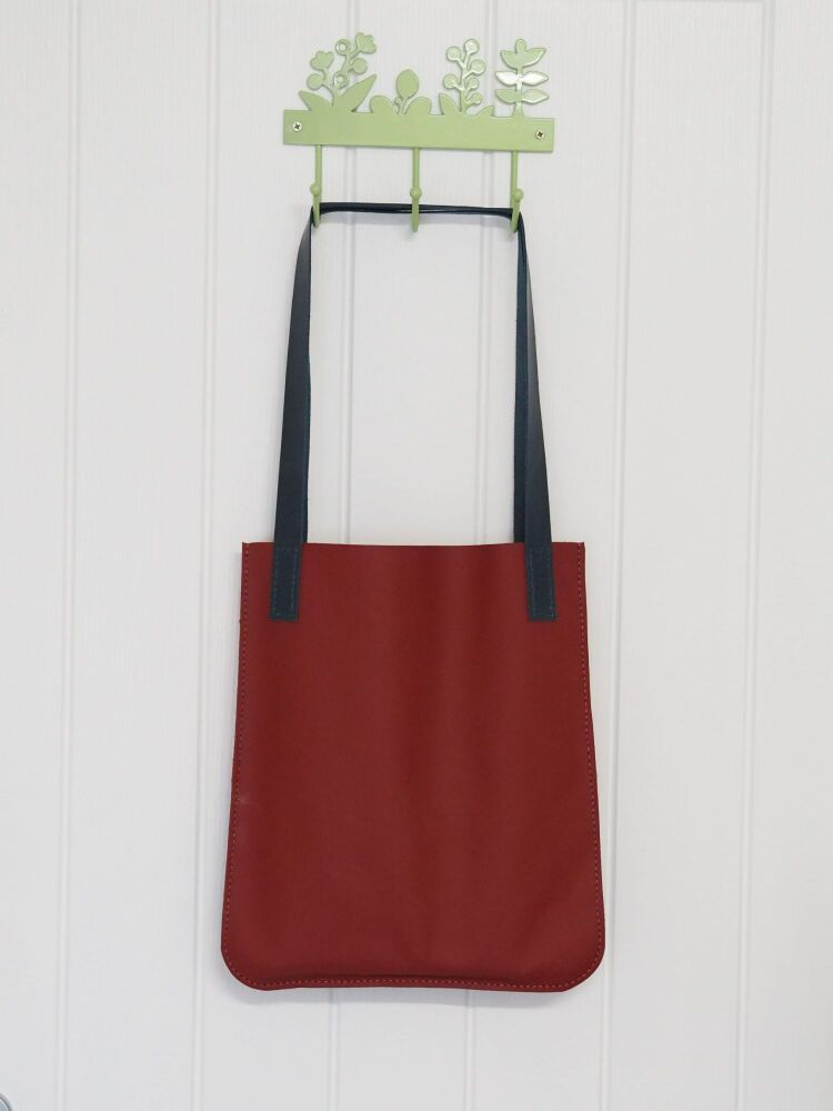 Genuine Hand Stitched Leather Tote Bag - Red and Blue Wave