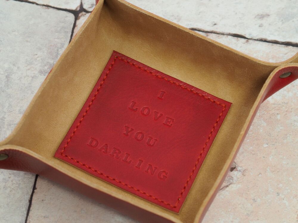 Genuine Handmade Leather Coin Tray - I love you darling - Super Sample
