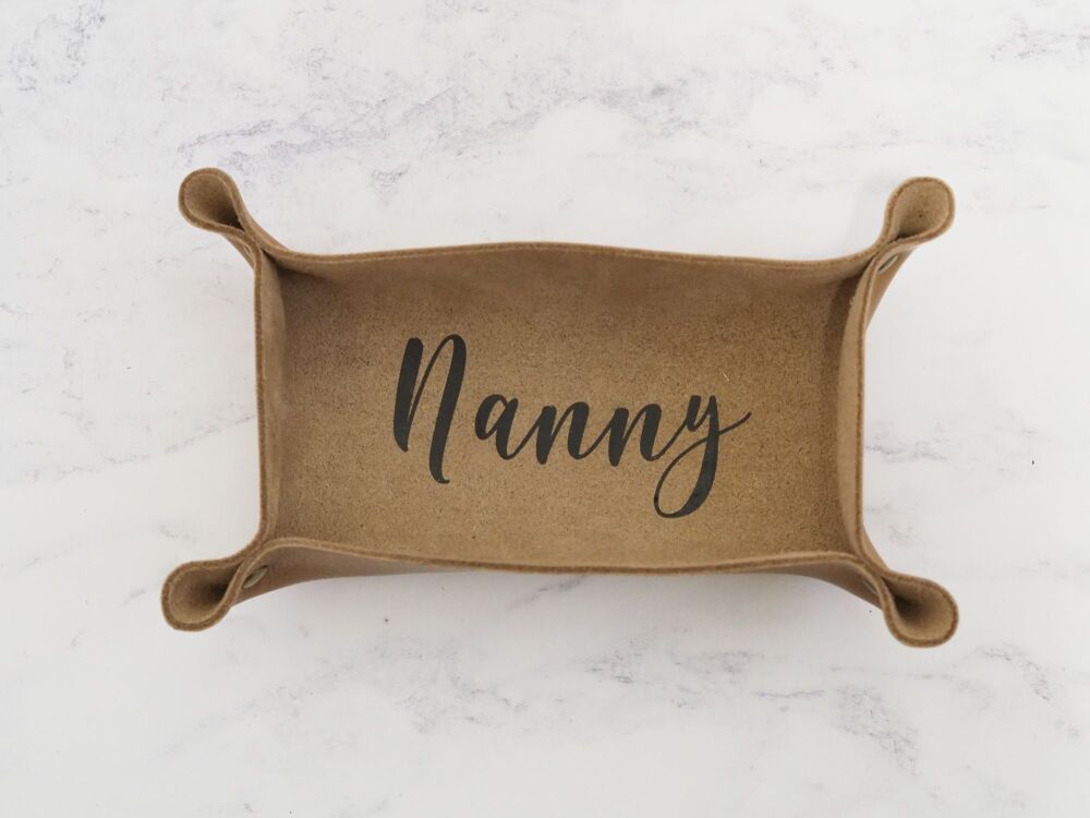 Leather Rectangle Coin Tray with Vinyl - Nanny - Tan Brown - SUPER SECONDS