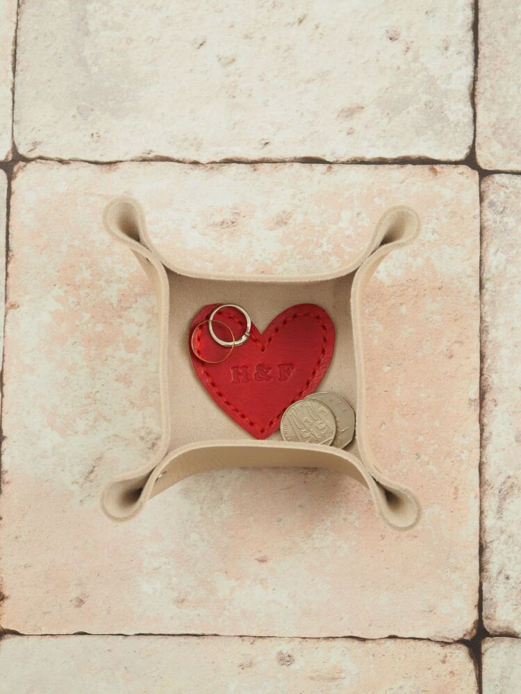 Leather Coin Tray - Mini Red Love Heart Design - H & F - SAMPLE