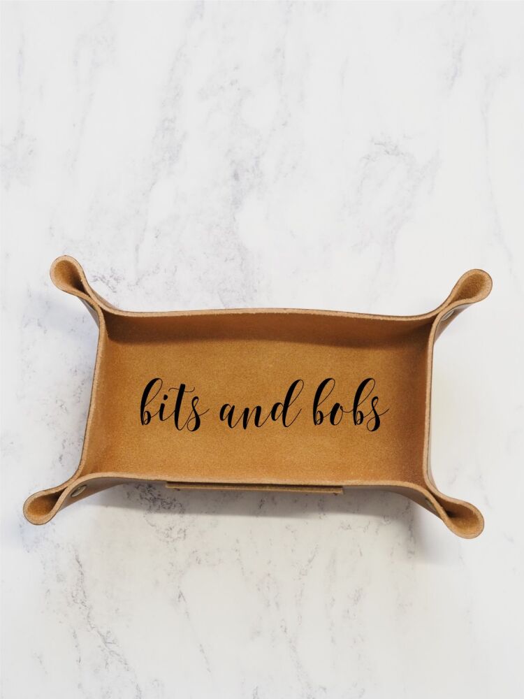 Small Rectangle Leather Coin Tray with Vinyl - MADE TO ORDER