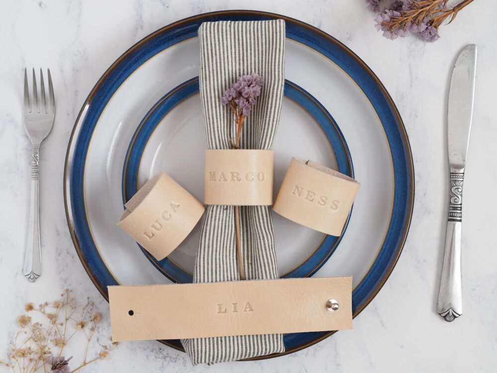Personalised Leather Napkin Rings - Cream - Set of 4 - SUPER SECONDS