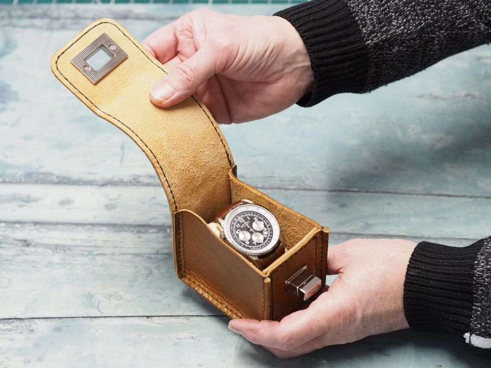 Personalised Leather Watch Carry Case - Hand Dyed Tan Brown & Dark Brown - SUPER SECONDS