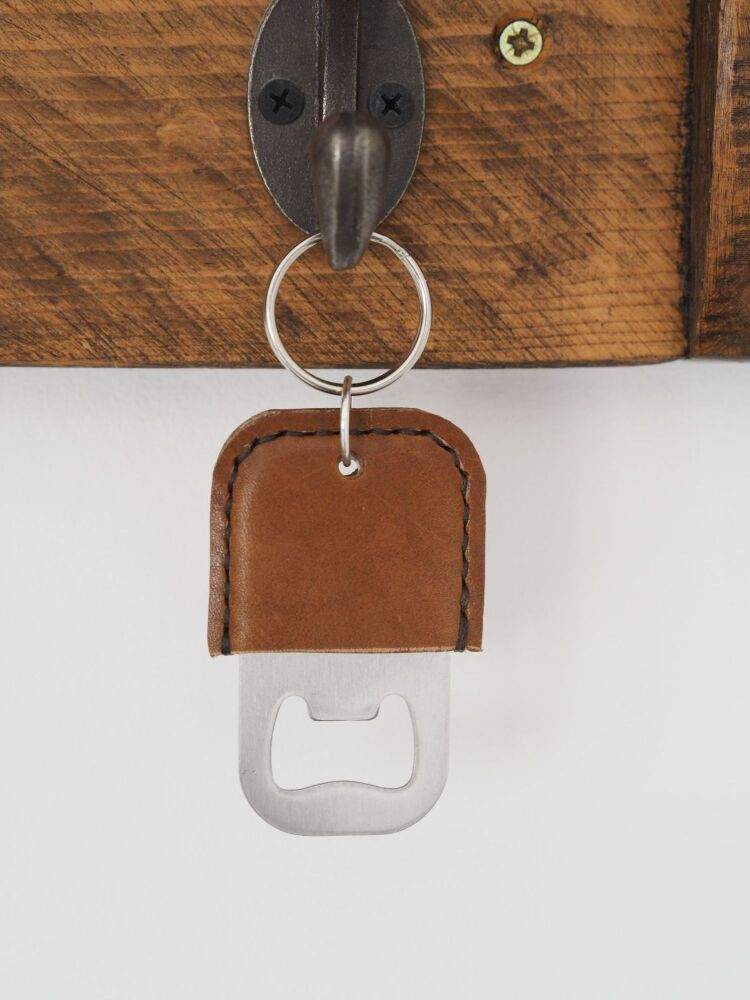 Personalised Leather Bottle Opener Key Ring - Tan Brown - SUPER SECONDS