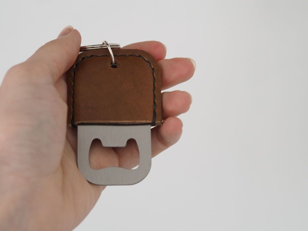 Personalised Leather Bottle Opener Key Ring - Tan Brown - SUPER SECONDS