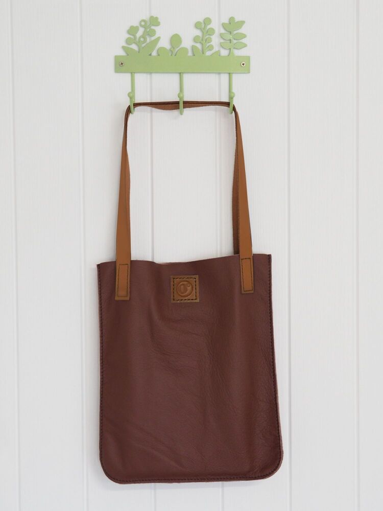 Genuine Hand Stitched Leather Tote Bag - Burgundy & Tan SUPER SECONDS - MADE TO ORDER