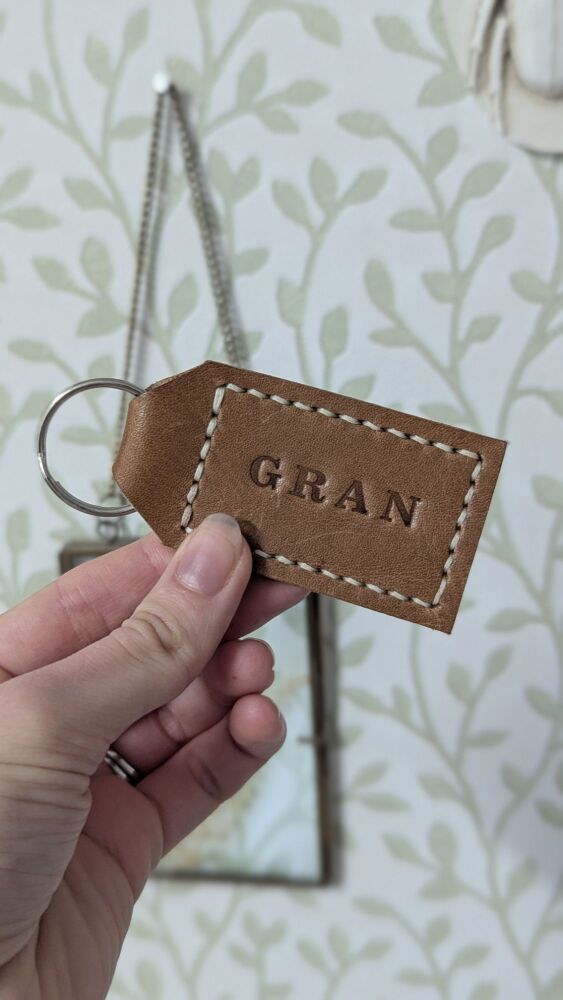 Leather Personalised Key Ring Gifts - Thick Tan & Cream - SUPER SECONDS