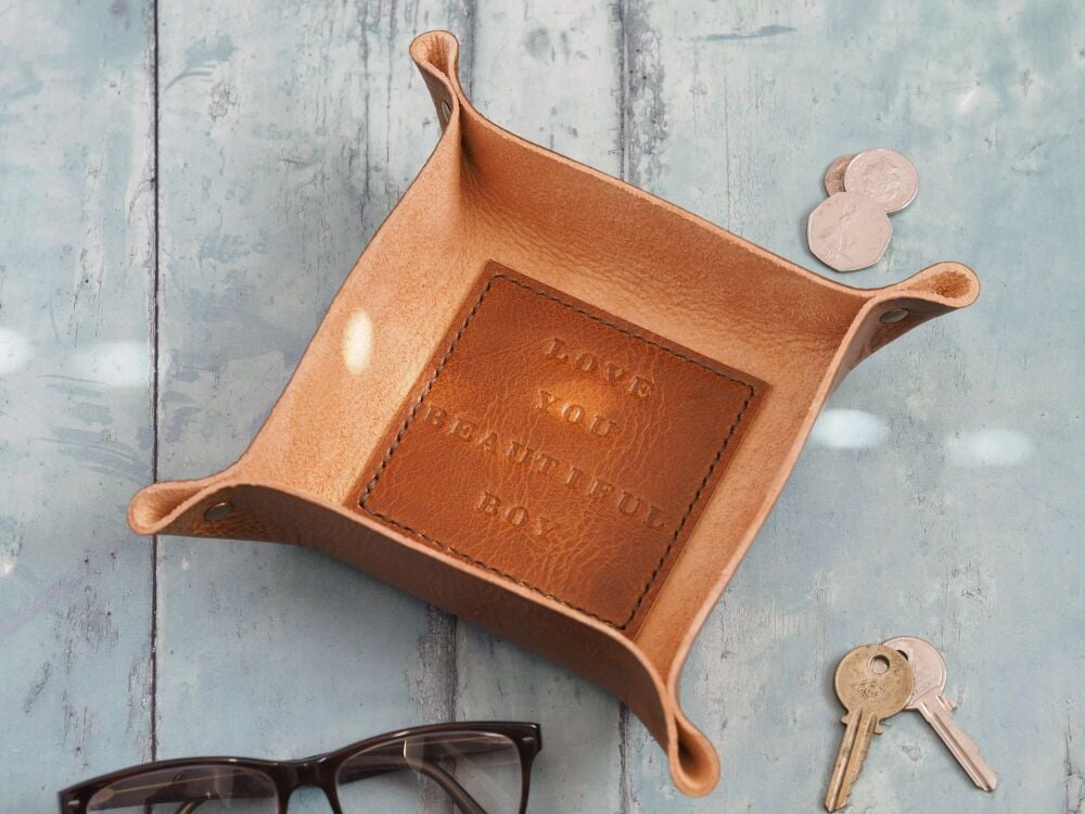Personalised Message Leather Coin Tray - Multiple Colours