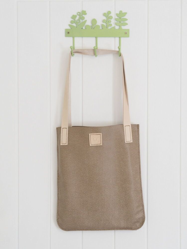 Genuine Hand Stitched Leather Tote Bag - Oatmeal and Cream