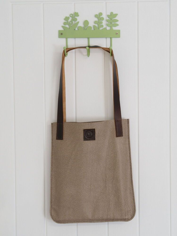 Genuine Hand Stitched Leather Tote Bag - Oatmeal and Brown