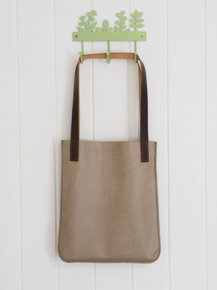 Genuine Hand Stitched Leather Tote Bag - Oatmeal and Brown