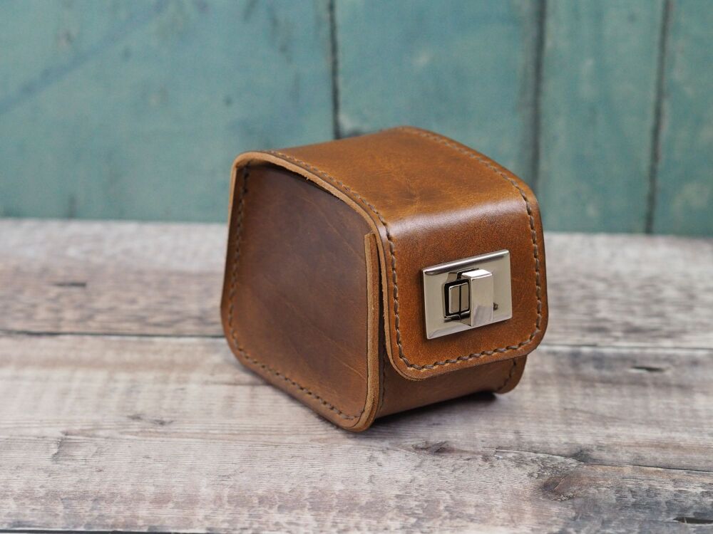 Personalised Leather Watch Carry Case - SECOND - Hand Dyed Tan Brown