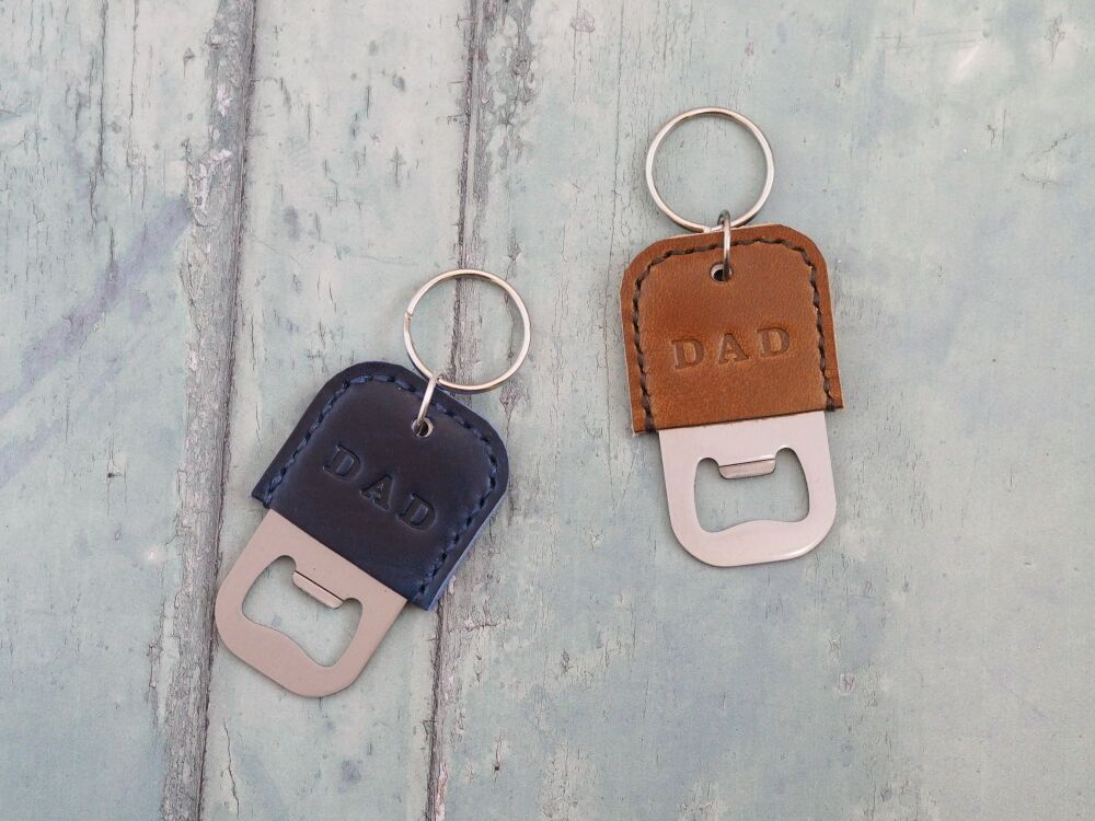 Handmade Leather Personalised Bottle Opener Key Ring - Multiple Colours