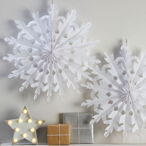 Large White Tissue Paper Snowflake Decoration - Set of 2