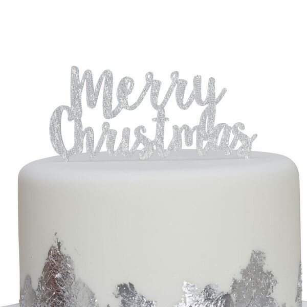 Silver Glitter 'Merry Christmas' Cake Topper