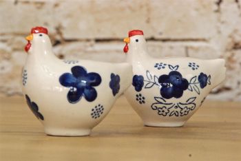 Gisela Graham Blue and White Ceramic Hen Salt and Pepper Set