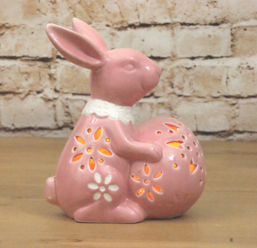 Gisela Graham Ceramic LED Light Up Bunny Ornament - Pink