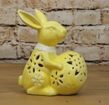 Gisela Graham Ceramic LED Light Up Bunny Ornament - Yellow