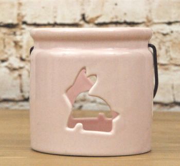 Gisela Graham Ceramic Hanging Tealight Pot with Cut Out Bunny Design