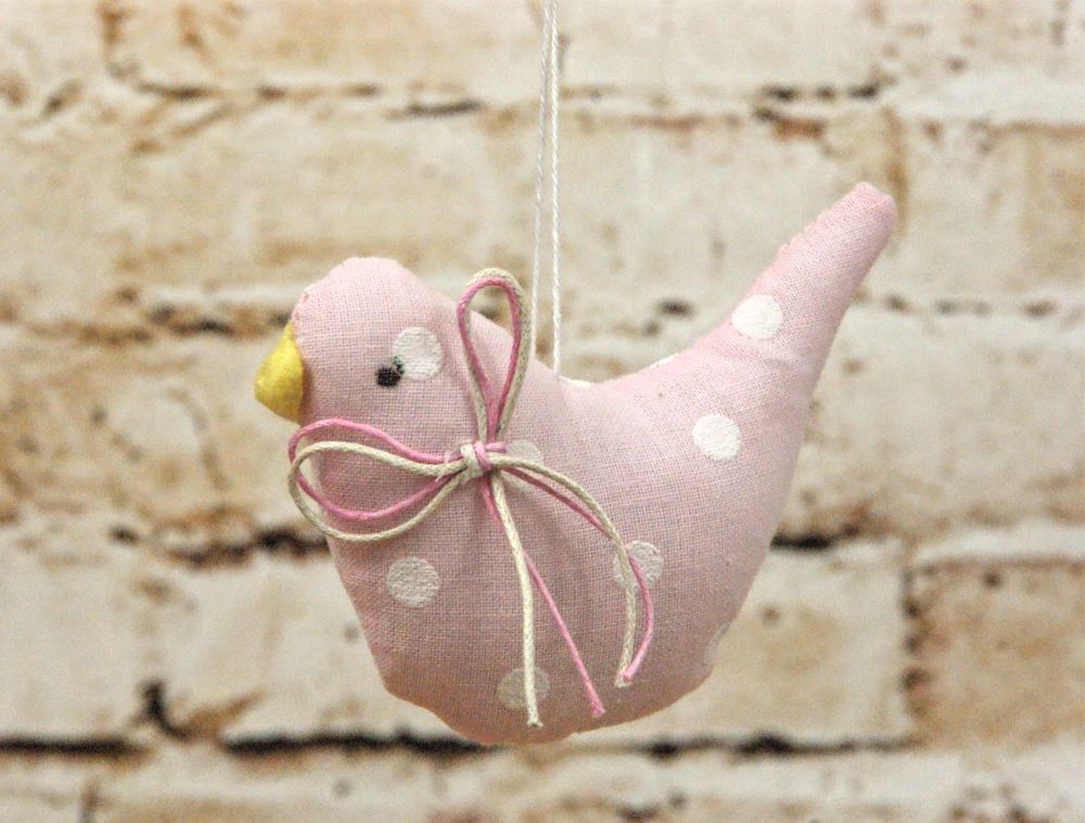 Gisela Graham Pastel Fabric Polka Dot Bird Hanging Decoration