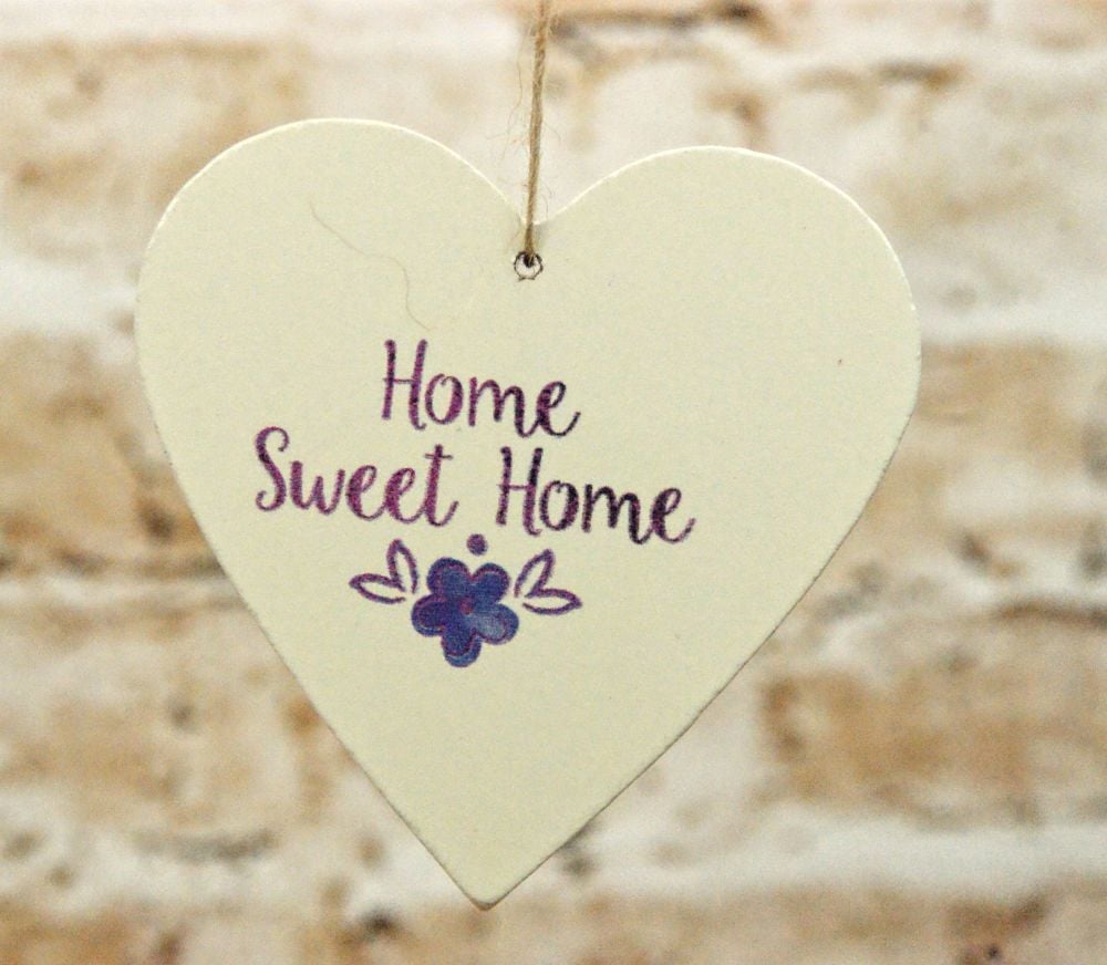 Gisela Graham Blue and White Wooden Home Motto Heart Hanging Decoration