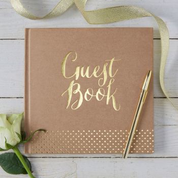 Ginger Ray Kraft Guest Book with Gold Lettering