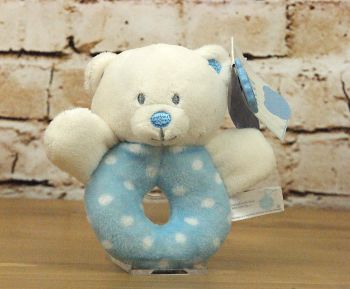 Baby Boy Blue Plush Bear Ring Rattle - Keel Toys