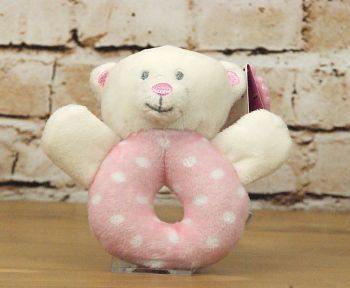 Baby Girl Pink Plush Bear Ring Rattle - Keel Toys