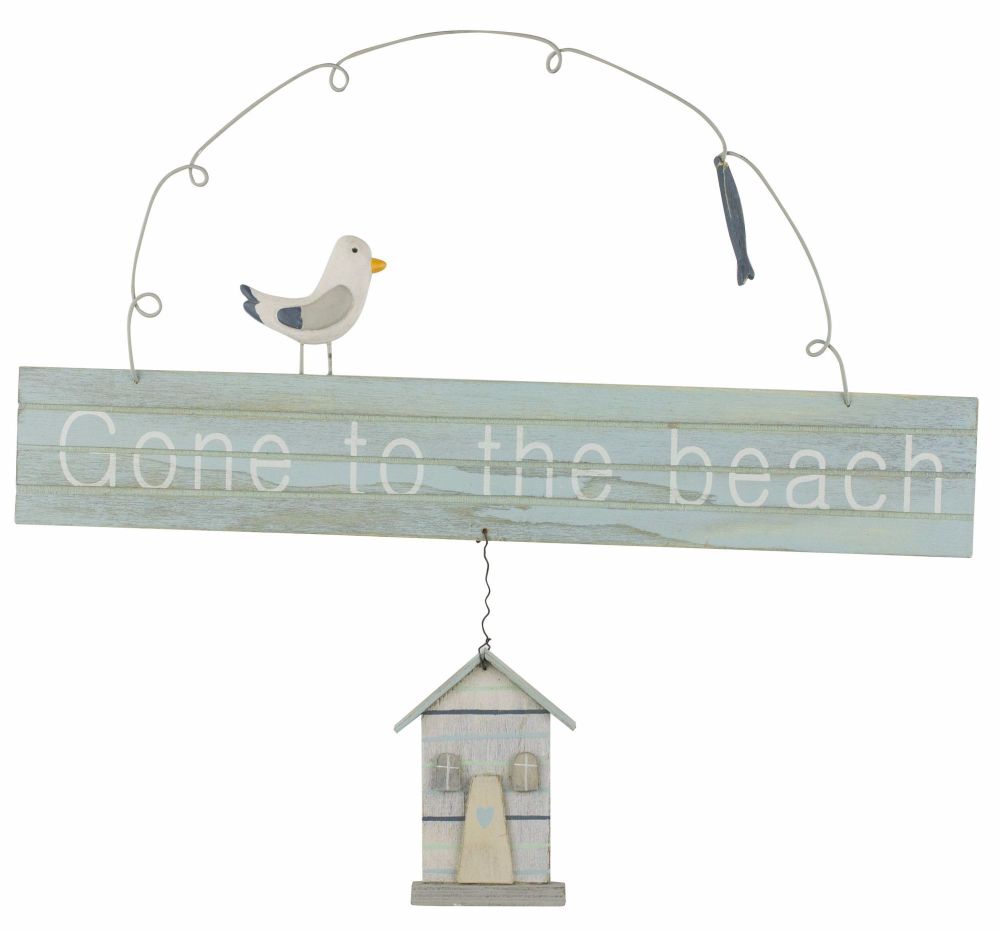 'Gone to the Beach' Hanging Sign with gull.