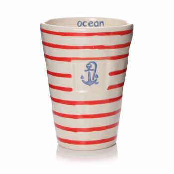 Red and White Striped Ceramic Tumbler