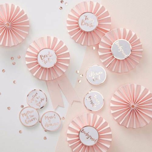 Pink and Rose Gold Hen Party Badges - Set of 6
