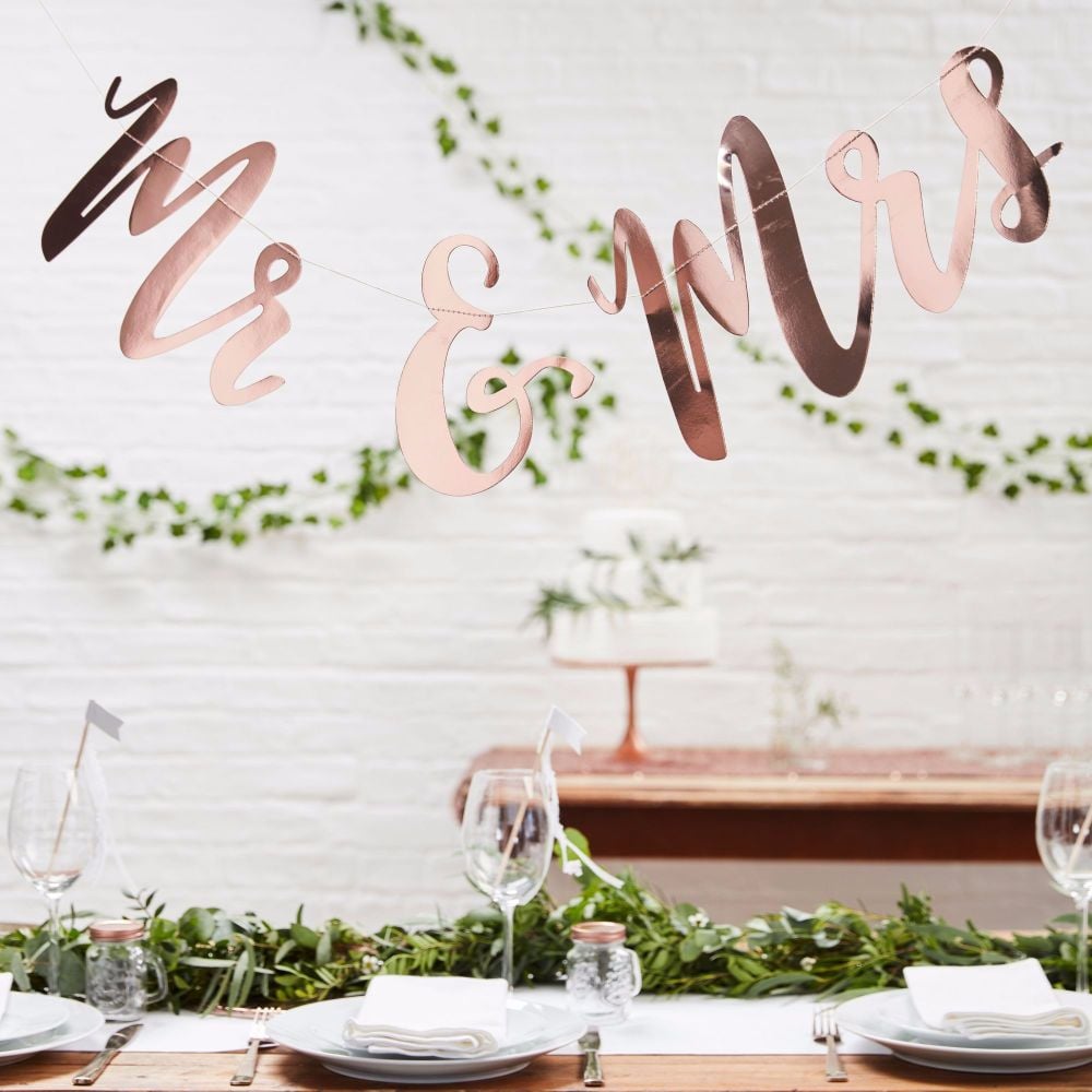 Ginger Ray Rose Gold Mr & Mrs Bunting Backdrop