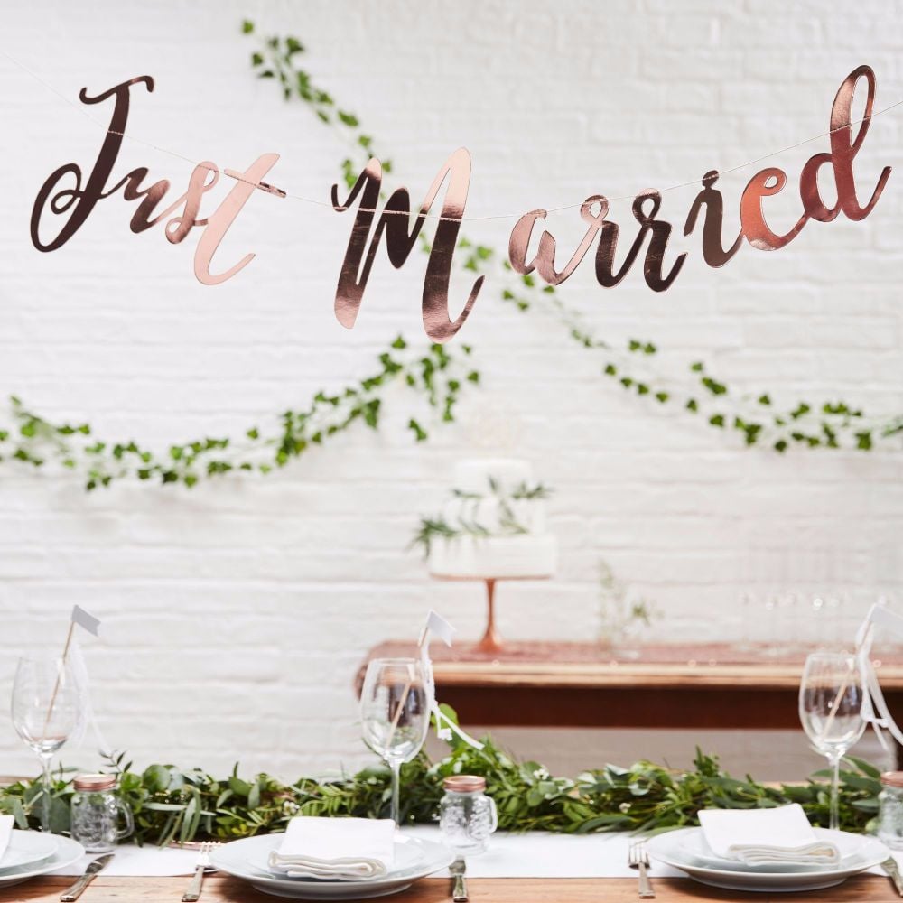 Ginger Ray Rose Gold 'Just Married' Bunting Backdrop