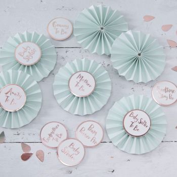 Ginger Ray Mint and Rose Gold Baby Shower Badges -Set of 6