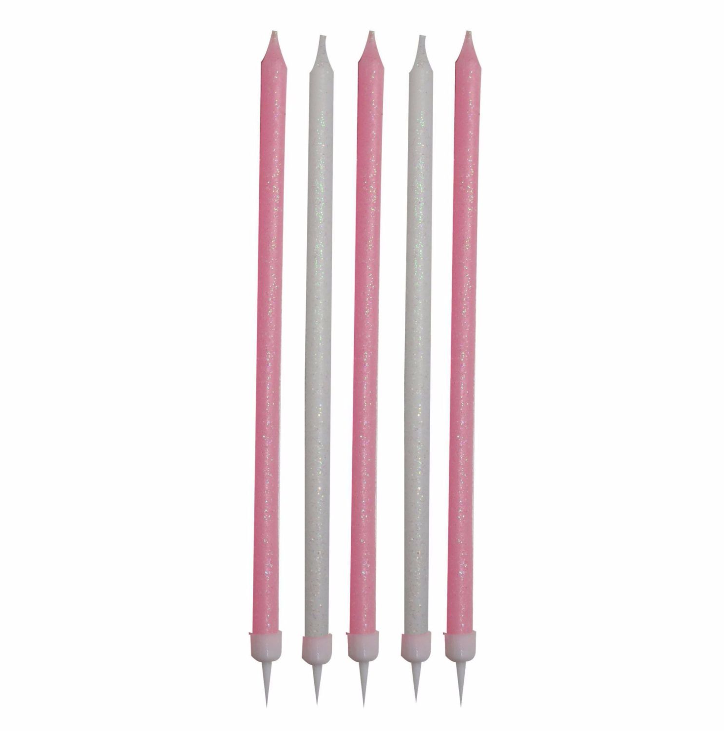 Ginger Ray Glitter Pink and White Tall Candles
