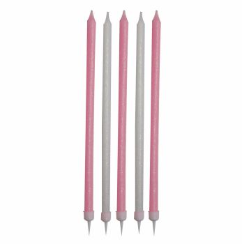 Ginger Ray Glitter Pink and White Tall Candles