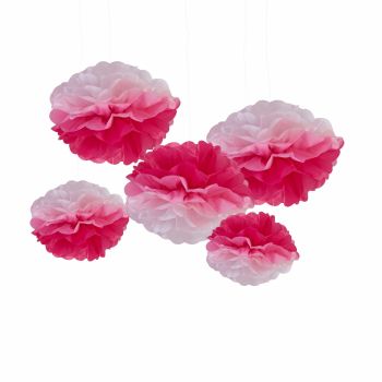 Ginger Ray Pink Ombre Tissue Pom Poms - Set of 5
