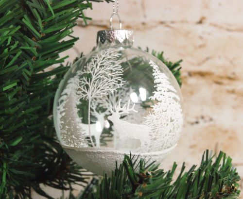 Gisela Graham Winter Stag Scene Glass Bauble
