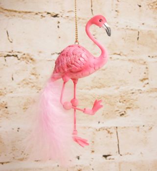 Gisela Graham Resin Flamingo Decoration with Feather Embellishments - The Alice in Wonderland Collection
