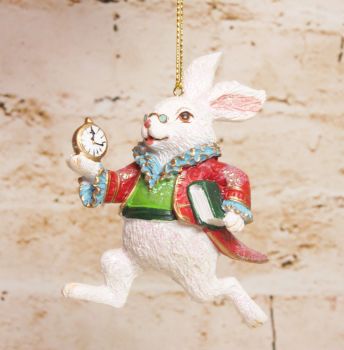 Gisela Graham Resin White Rabbit Hanging Decoration - Alice in Wonderland Collection