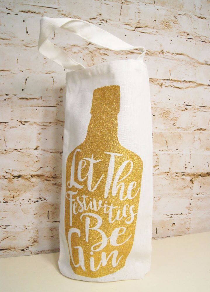 Glitter 'Let the Festivities Be-Gin!' Gin Bottle Bag