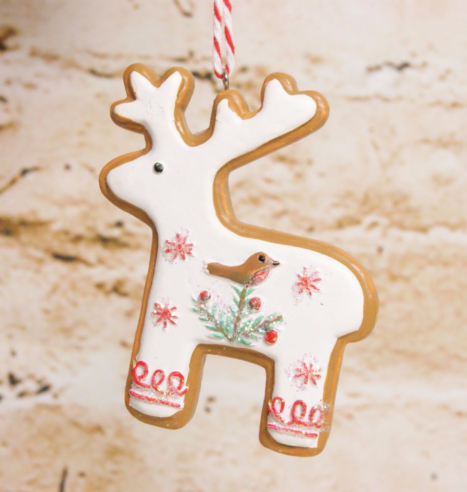 Gisela Graham Resin Iced Reindeer Biscuit Hanging Decoration - 3 Assorted