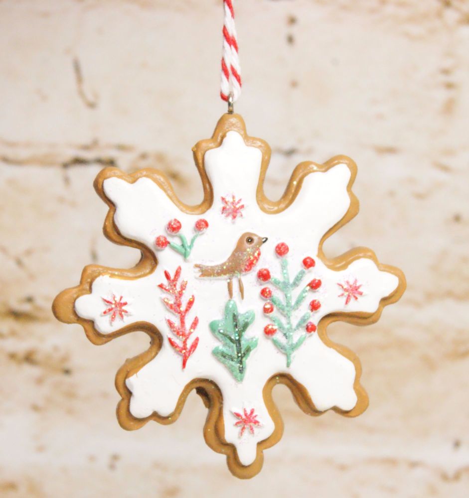 Gisela Graham Resin Iced Snowflake Biscuit Hanging Decoration- 3 Assorted D