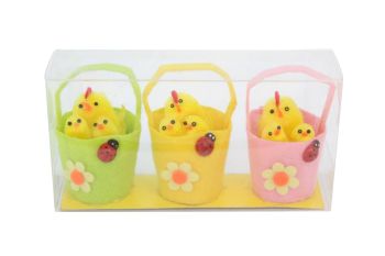 Set of Three Chenille Chicks in Baskets