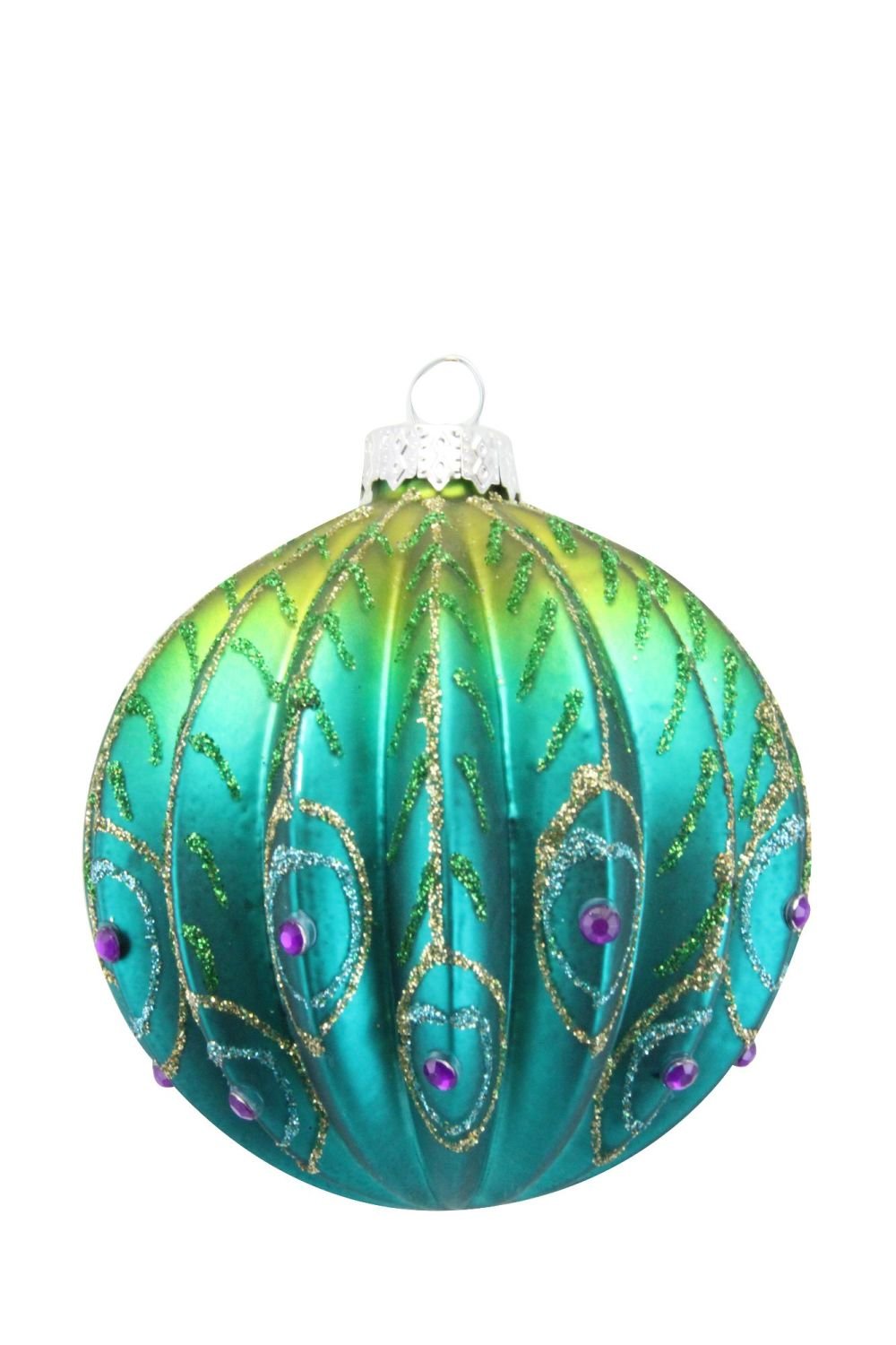 Ribbed Glass Peacock Bauble 