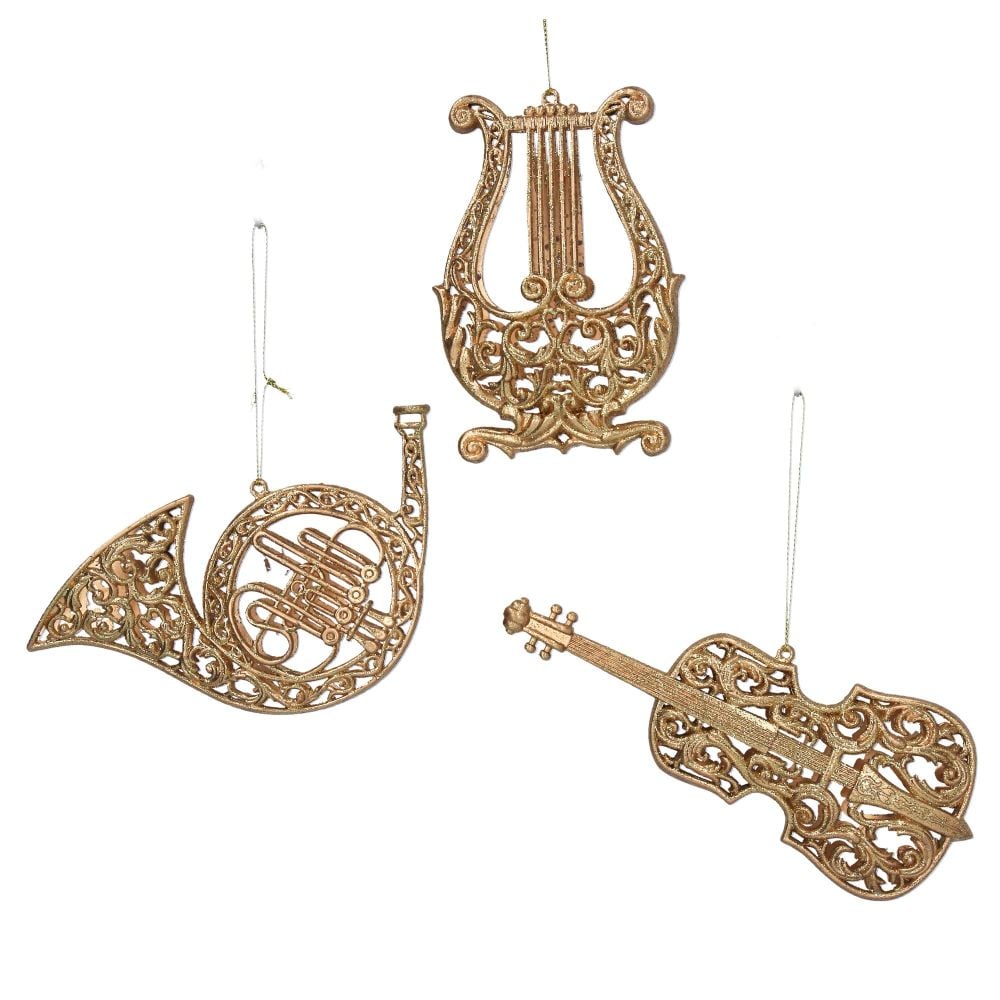 Gisela Graham Set of Three Gold Filigree Instrument Decorations