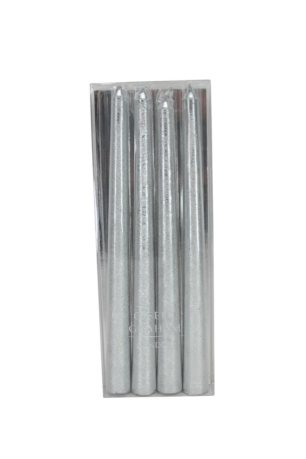 Gisela Graham Silver Dipped Wax Taper Candle - Box of 4